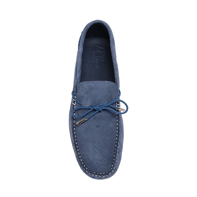 Jeans coloured suede Mocassin with handmade plaited laces for children