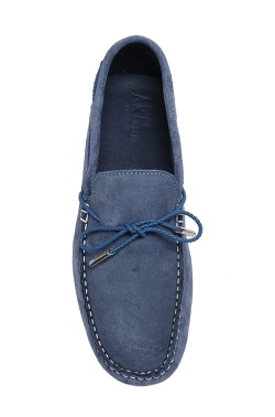 Jeans coloured suede Mocassin with handmade plaited laces  for children