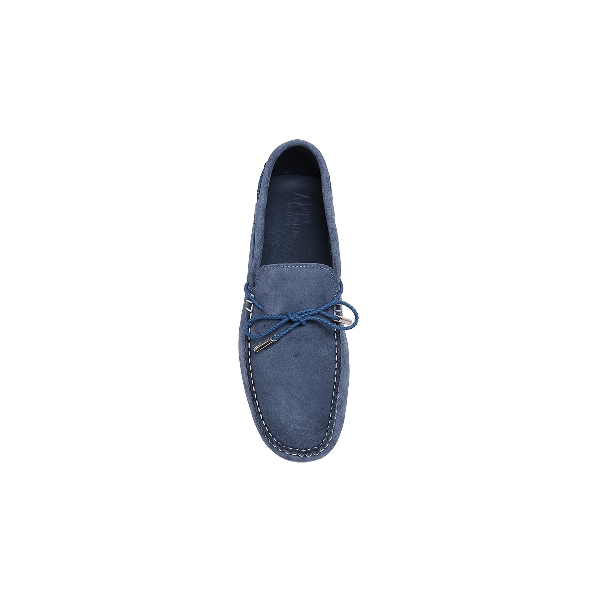 Jeans coloured suede Mocassin with handmade plaited laces for children