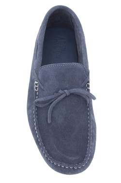 Mocassini color jeans scamosciati con laccetti