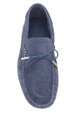 Jeans Coloured Suede Mocassin with plaited strip in calf leather