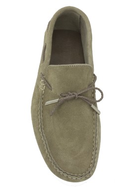 Beige Suede Mocassin with plaited strip in calf leather