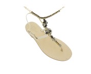 Sandali con cavigliera Venere color platino e pietre Swarovski nere