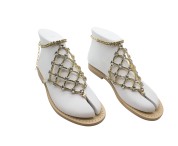 Sandali con cavigliera laura color platino e pietre Swarovski nere