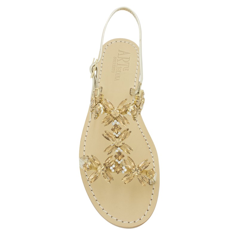 Sandalo gioiello Margherita color platino con pietre ambra