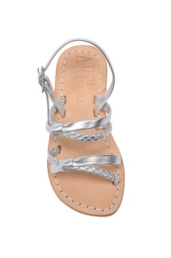 Silver "Francesca" Sandal with plaited strip for children