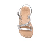 Sandali Marianna color argento con treccia in pelle