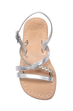 Silver "Marianna" Sandal with plaited strip for children