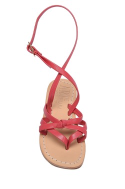 Coral Red "Angela" Sandal for children made with ankle strip