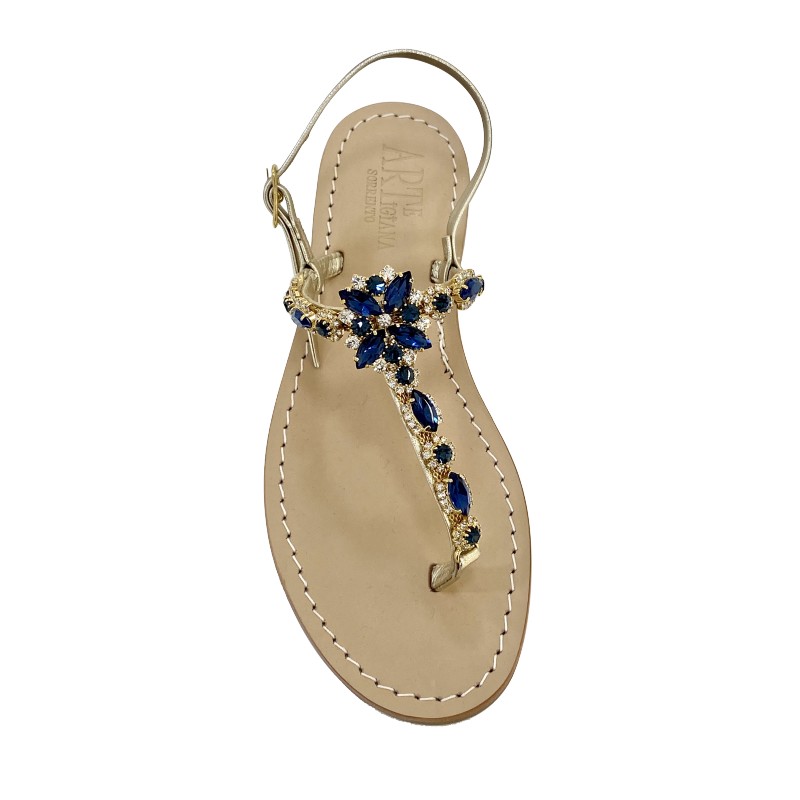 Sandali gioiello Sole color platino pietre blu