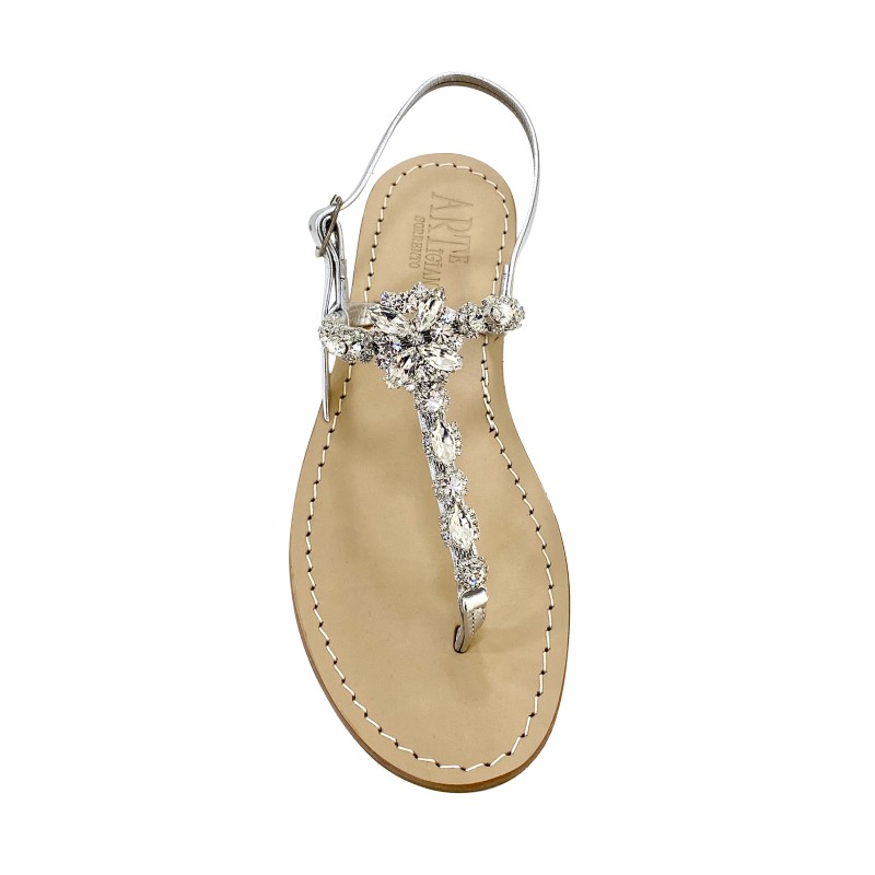 Sandali gioiello Loredana color argento con pietre cristallo
