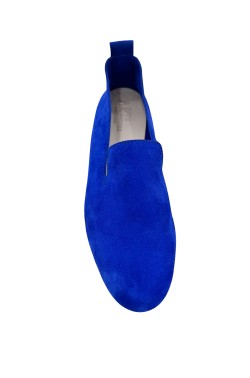 Mocassino "King"  vitello scamosciato blu elettrico