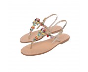 Sandali gioiello Loredana color platino con pietre multicolore