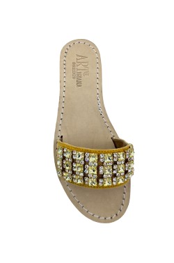 yellow  Suede Slipper Model Sandal with swarovski cristal light black