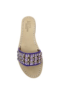 purple  Suede Slipper Model Sandal with swarovski cristal purple