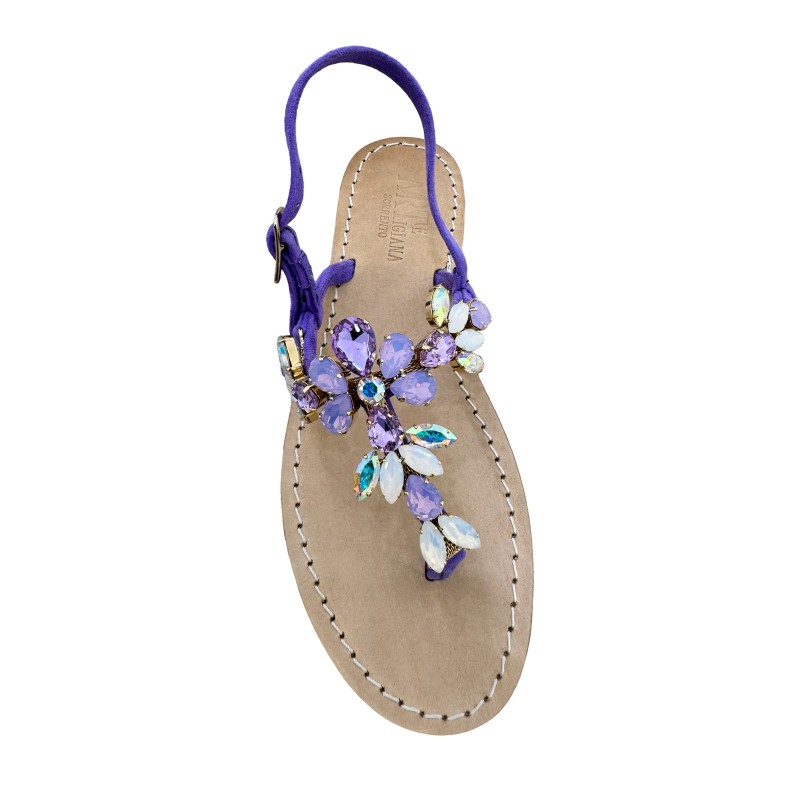 purple  Suede imma  Model Sandal with swarovski cristal purple