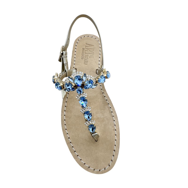 Sandali gioiello Loredana color platino con pietre color nero fumo