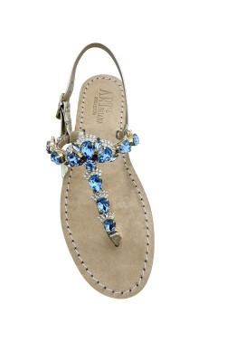 Sandali gioiello Flavia color platino con pietre color jeans