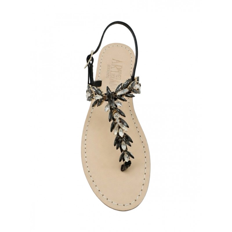 Sandali gioiello Loredana color platino con pietre color nero fumo