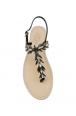 Sandali gioiello Loredana color platino con pietre color nero fumo