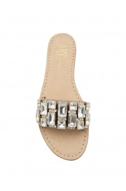 Beige Suede Slipper Model Sandal with swarovski cristal