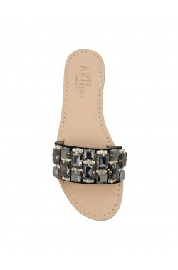 Black Suede Slipper Model Sandal with swarovski cristal light black