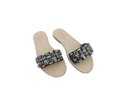 Pantofola scamosciata color nero con pietre swarovski nero fumo