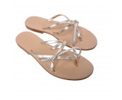 Sandali color platino con nodino e con treccia argentata