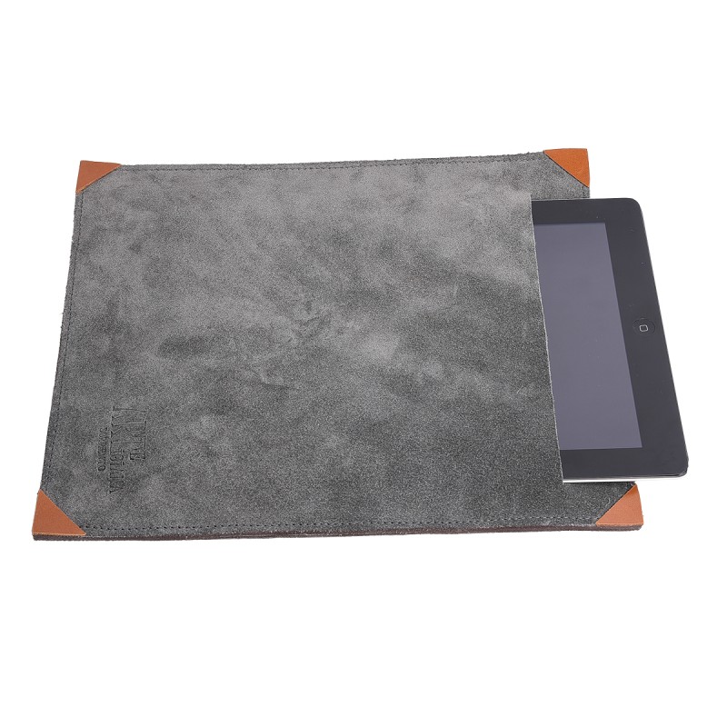 Porta-tablet in pelle scamosciata color grigio