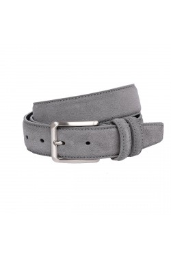Cintura In Pelle Scamosciata Uomo – Larga 3.8 Cm Con Fibbia Quadrata Argento – Colore Talpa – Taglia 32