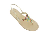 Sandali gioiello Loredana color platino con pietre multicolore