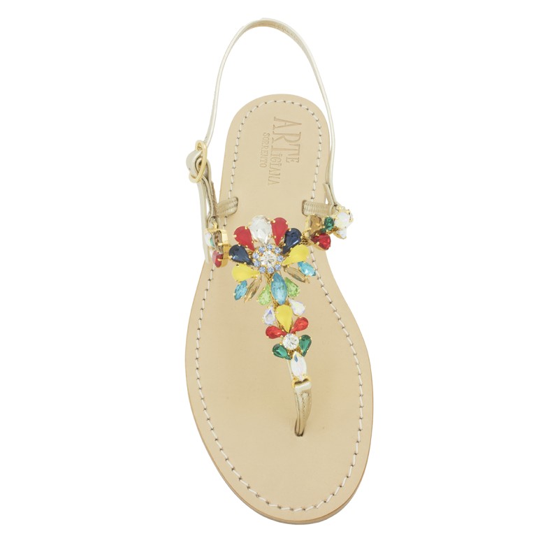Sandali gioiello Loredana color platino con pietre multicolore