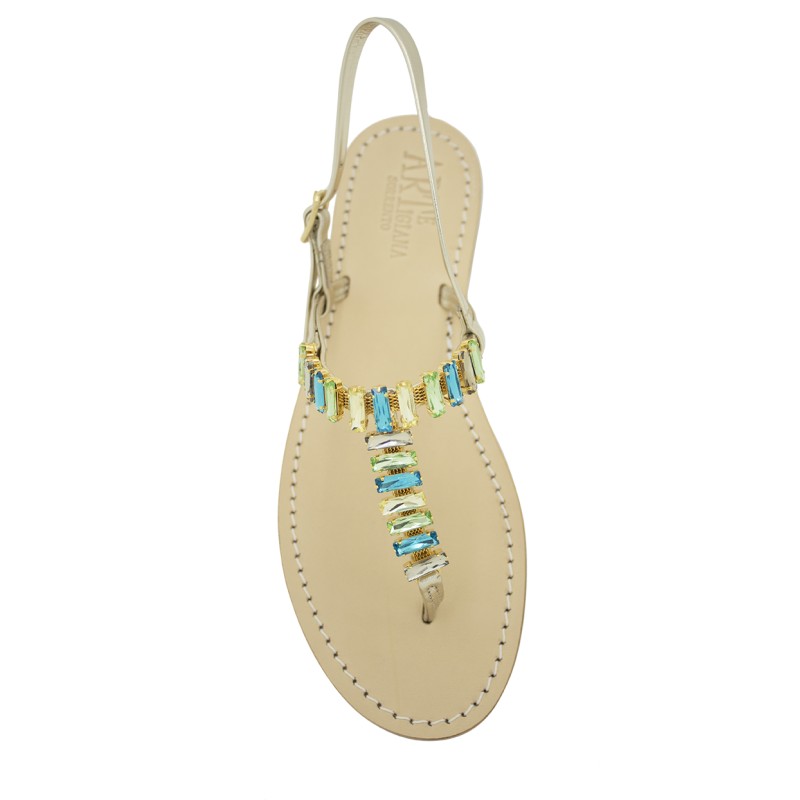 Sandali gioiello Mary color platino con pietre multicolore