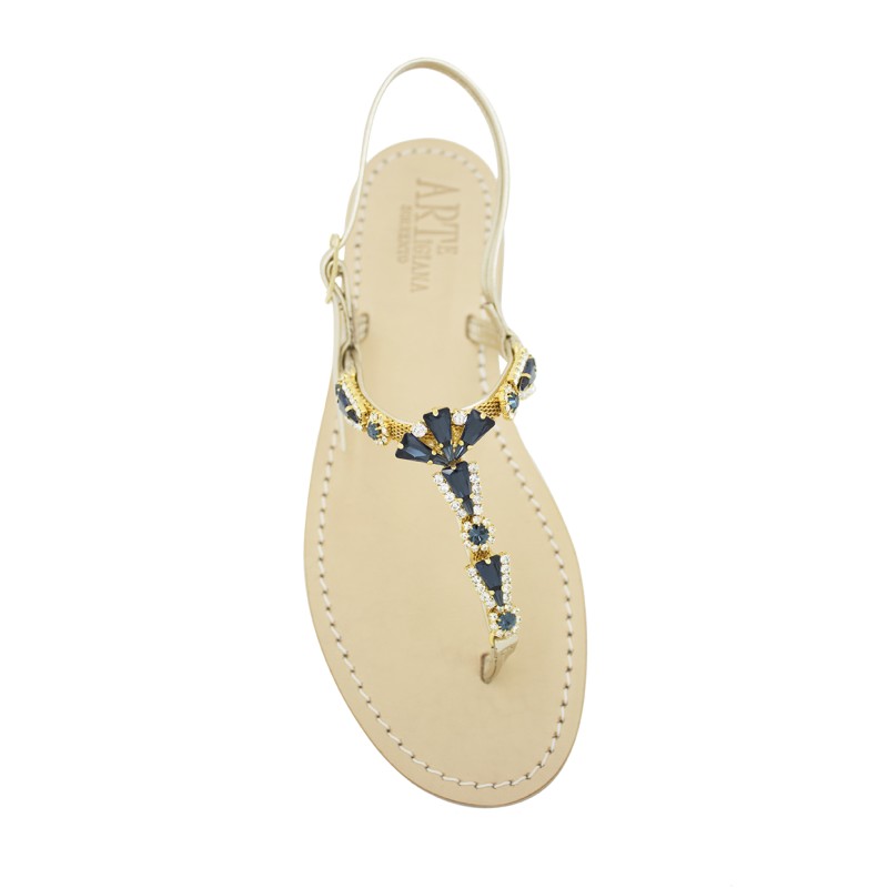 Sandali gioiello Valentina color platino con pietre blu