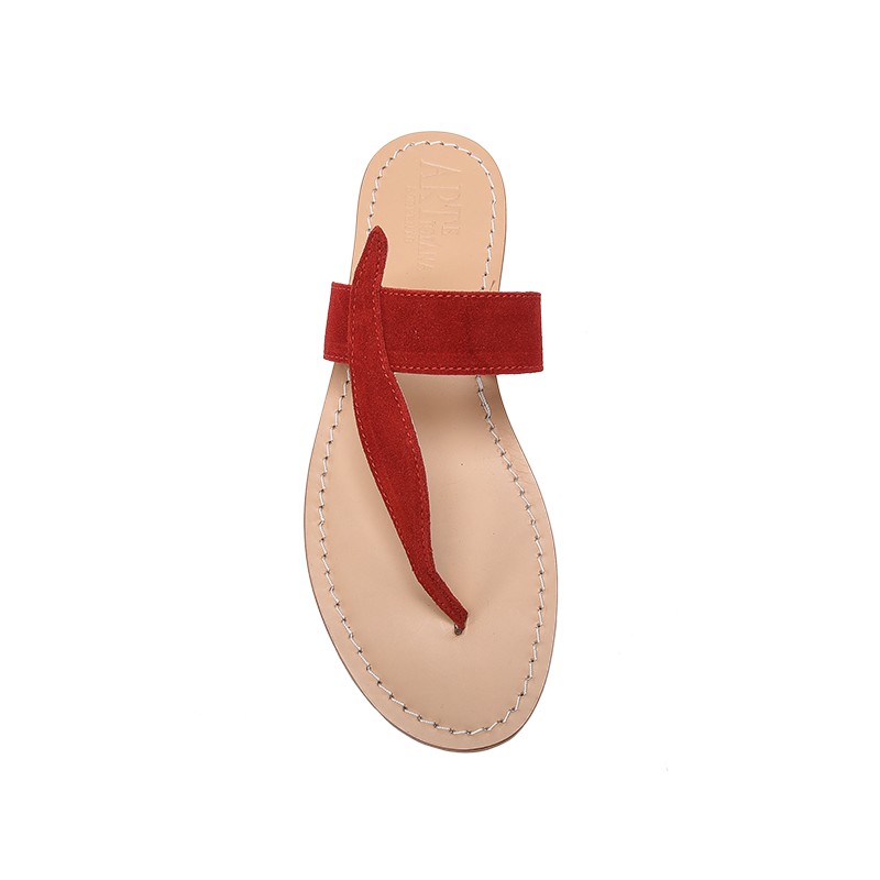 Sandali semplici con fascia a foglia scamosciati color rosso