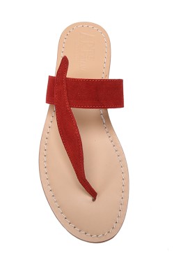 Red Suede Basic Sandal with Leaf Shaped Strip