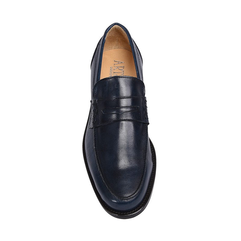 Classic blue college shoes mocassin model with strip - Arte Artigiana  Sorrento