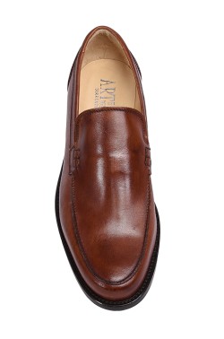 Classic leather brown college shoes mocassin model without strip