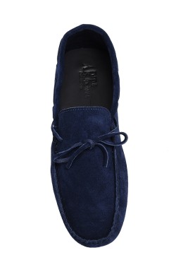 Blue suede  Mocassin with laces in calf leather