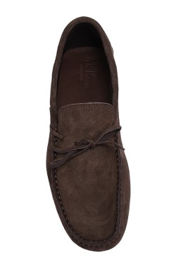 Choccolate brown suede  Mocassin with laces in calf leather